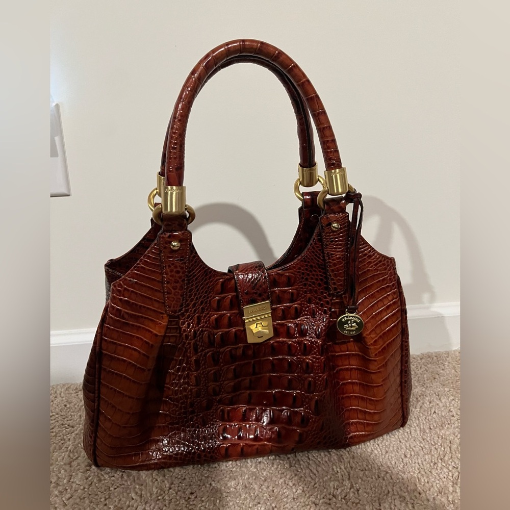 Brahmin Adrian Elegant Brown Crocodile-Embossed Luxury Handbag